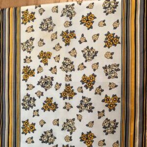 3/$15 Vintage Oblong Scarf Gold Gray Tan Striped Floral Orange Gold Hand Sewn